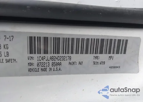 2017 Jeep Cherokee Sport Fwd z USA, uszkodzony, nr VIN 1C4PJLAB2HD232178